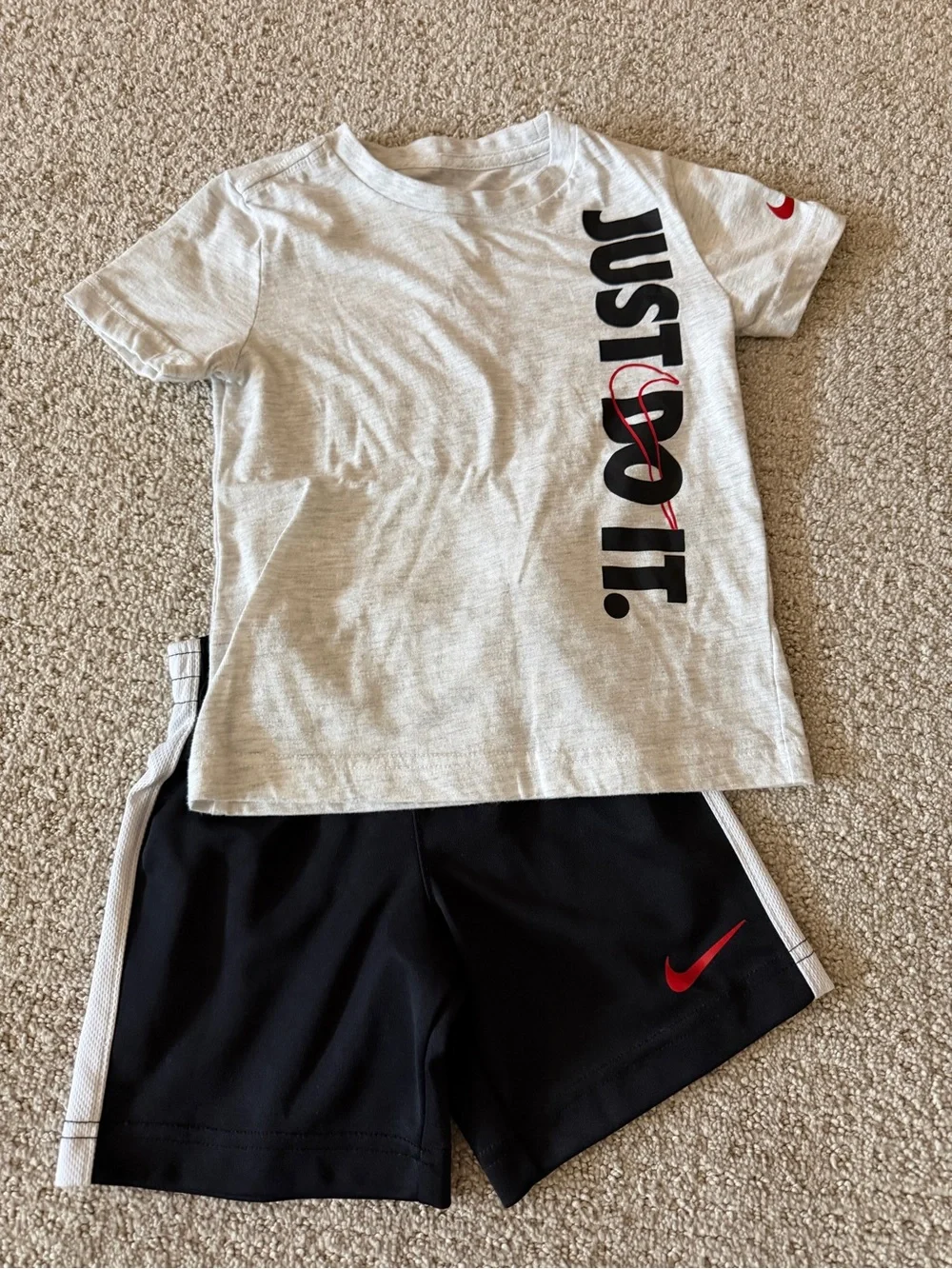 Nike Grey Tee & Black Shorts Set with Red Accents